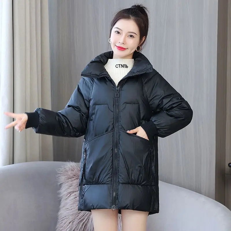 

Women's Wash-Free Glossy down Cotton-Padded Jacket Short 2023 New Winter Clothes Korean Style Loose Lapel Cotton-Padded Jacket