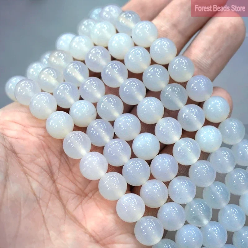 Natural Stone Smooth White Agates Loose Round Beads Diy Charms Bracelet Earrings for Jewelry Making 15