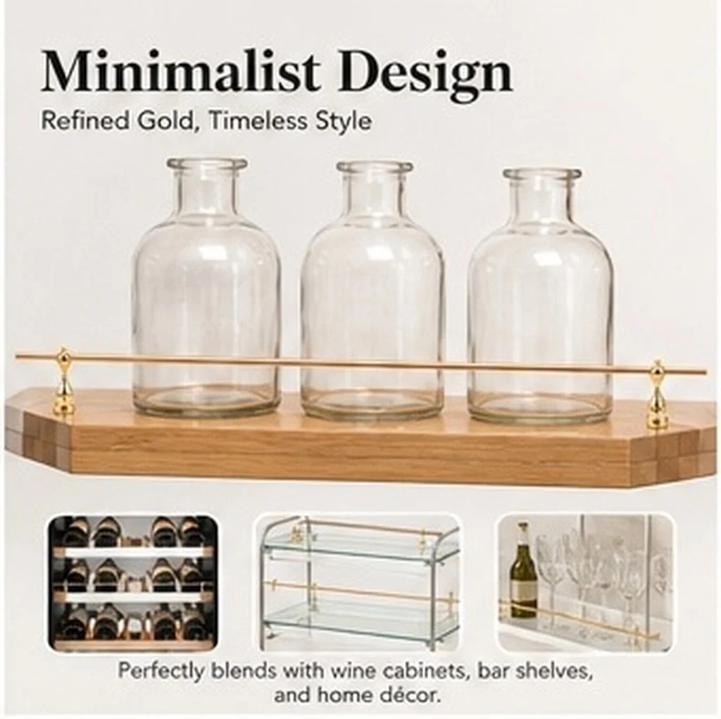 1pcs Shelf Guard Rail, Gold Metal Railing For Bar Shelves, Glass Railing Connectors, Replacement Gallery Rails For Wine Cabinet