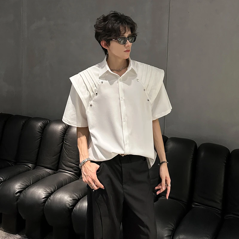 Men Summer Short Sleeve Shirt Unique Design Trendy Celebrity Style Stage Performance Hot Sale Casual Stylish Show Wear Mens Top