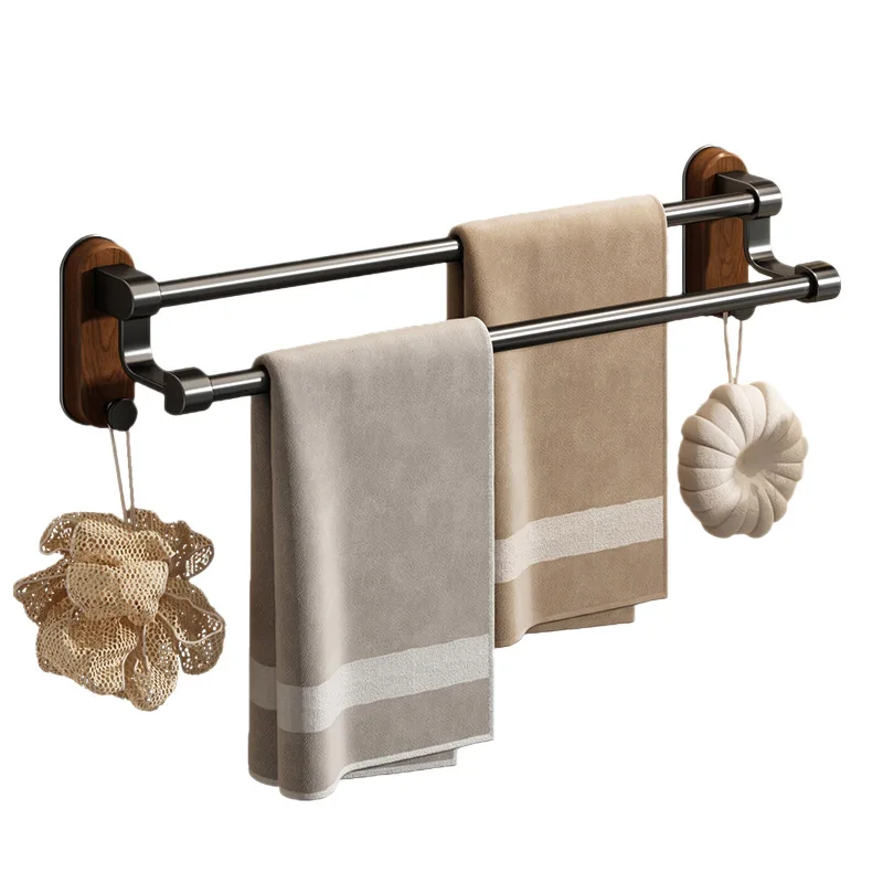 Walnut Bathroom Towel Bar Non-punching Hanger Toilet Towel Rack Single Bar Toilet Hanging Rod Storage Rack
