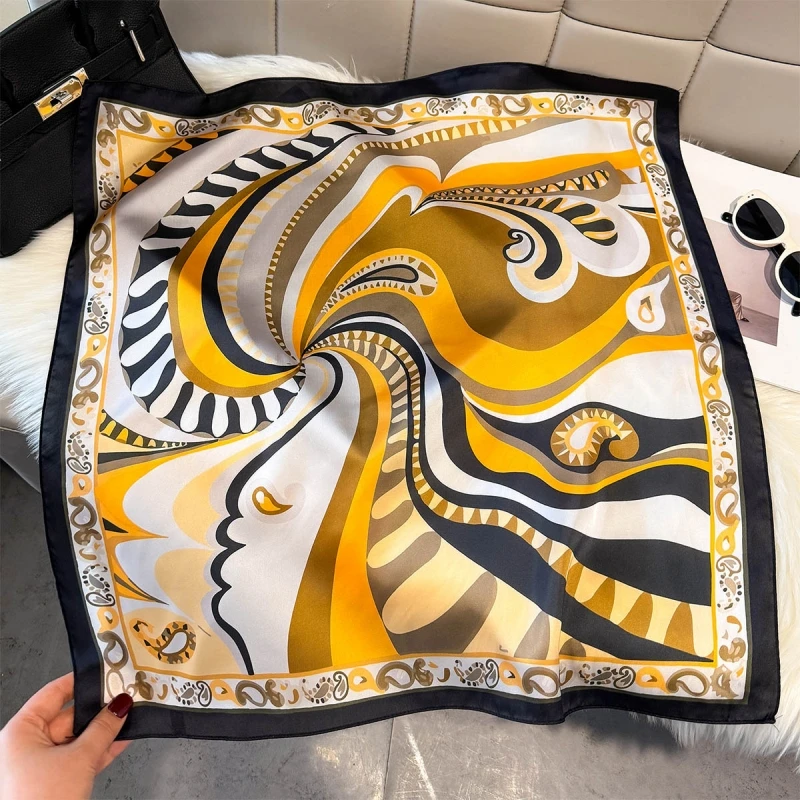 

Retro Psychedelic Swirl Print Bandana Silk Feeling Square Scarf for Women Soft Satin Neck Hair Scarf Head Wrap Daily Beach Trip