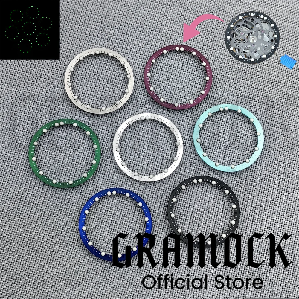 Gramock 29mm*24.5mm Watch Dial Circle Plate for NH70 NH72 Skeleton Movement Hollow Dial RIng C3 Luminous Watch Accessories