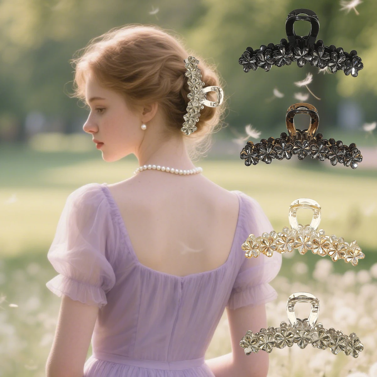 AWAYTR Retro Champagne Camel Floral Ponytail Large Hair Claw Crab Hair Accessories for Women Hair Clips Hairpins Girl Barrettes