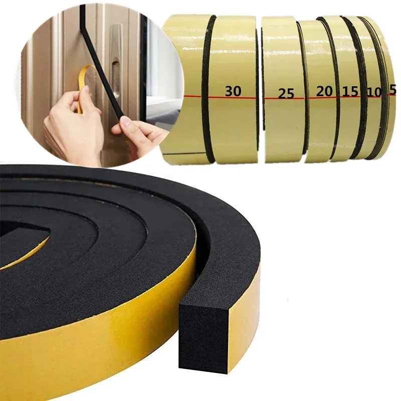 Rubber Self Adhesive Sponge Seal Strip Single Sided Adhesive EVA Black Foam Anti-collision Seal Gasket Width10-30mm Thick 2-20mm