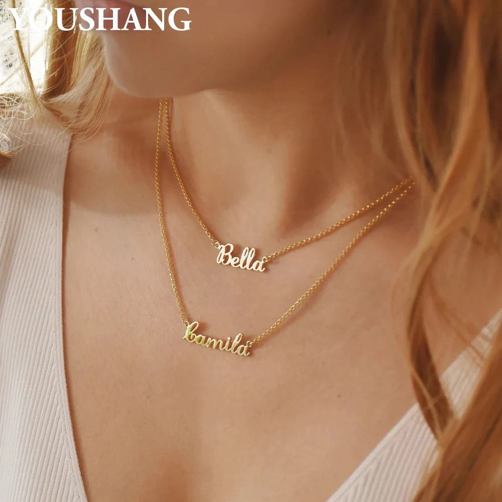 مخصص المزدوج اسم طبقة مزدوجة قلادة جديدة فاخرة الفولاذ المقاوم للصدأ سلسلة الترقوة المرأة مجوهرات هدية قلادة بحرف الموضة #4