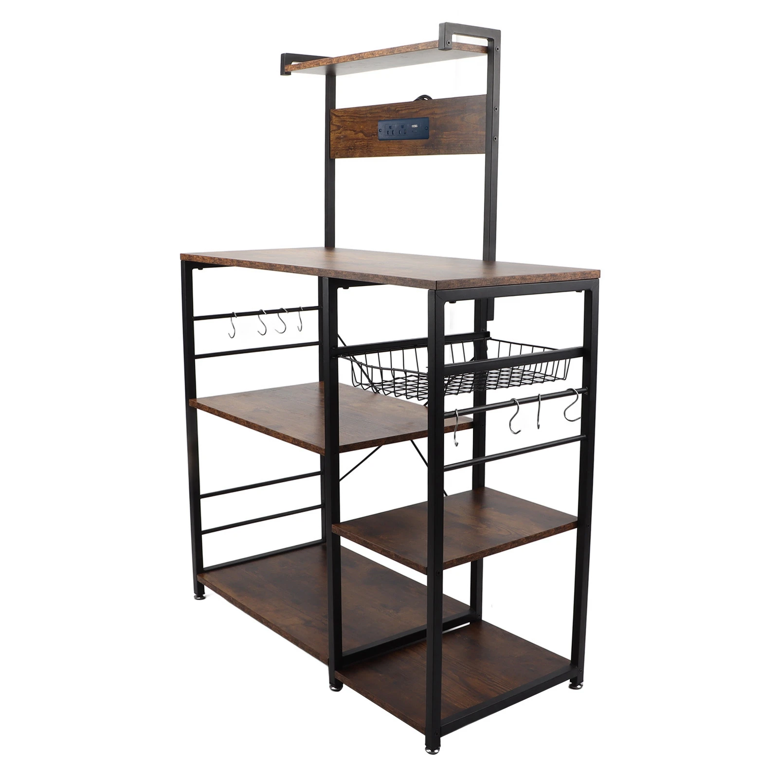 

Kitchen Bakers Rack Steel Wood Multi Tier Microwave Oven Stand Coffee Bar Station Kitchen Utility Storage Shelf for Spice Pots