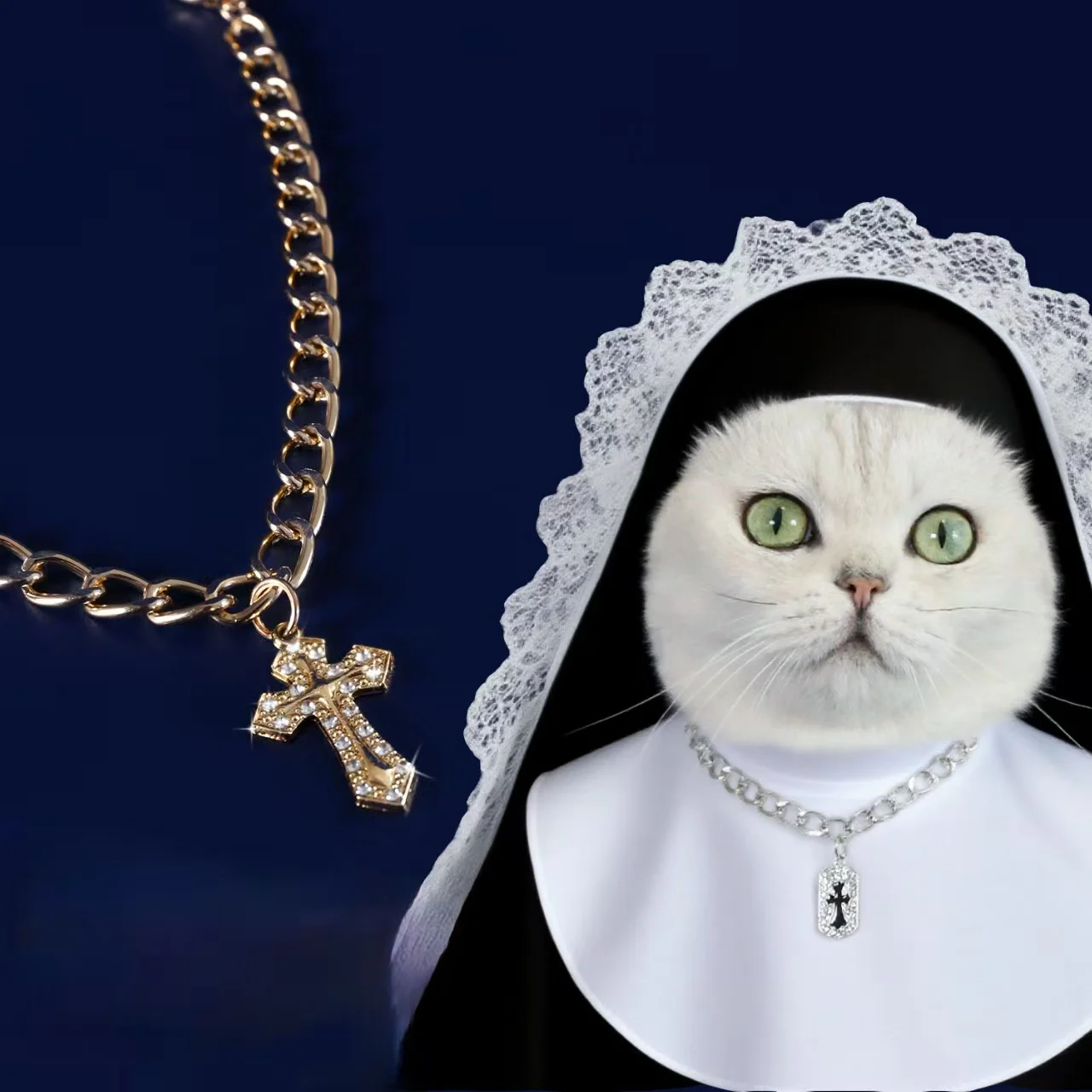 Cross Pendant Necklace Dog Accessories for Cat Neck Wear Fancy Zircon Pet Necklace Adjustable Cosplay Small Medium Puppy Collar