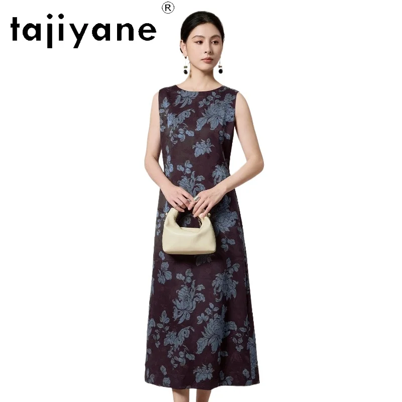

TAJIYANE 19MM 100% Шелковые платья-майки из тутового шелка для женщин Xiangyun Sha, летние элегантные длинные платья с цветочным принтом, женская одежда 2026