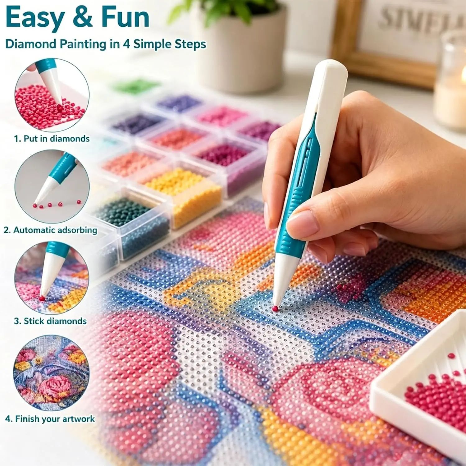 Beadblitz Diamond Art Pen Dispenser, Automatic Diamond Painting Bead Dispenser, Ergonomic Diamond Art Stylus Pen, Pick up Tool
