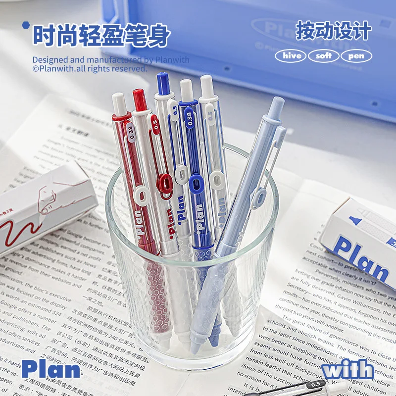 

Planwith HIVE Ultra Soft Grip Honeycomb Gel Pens 0.38mm&0.5mm 4pcs/Set Kawaii Stationery Pen For Student Write,Business Office