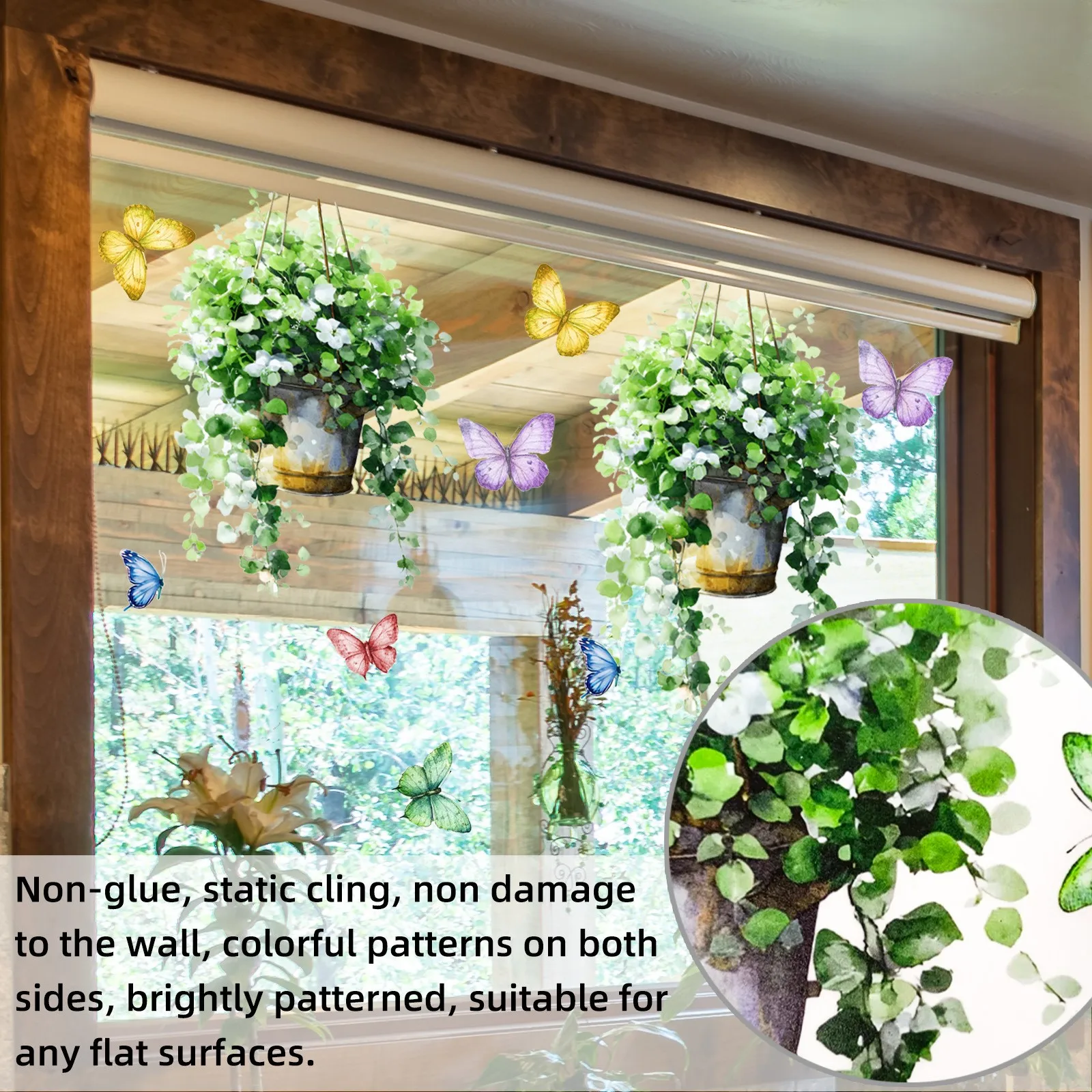 Butterfly and Floral Electrostatic Cling Window Decals for Living Room and Bedroom Walls Suitable for Glass and Smooth Surfaces
