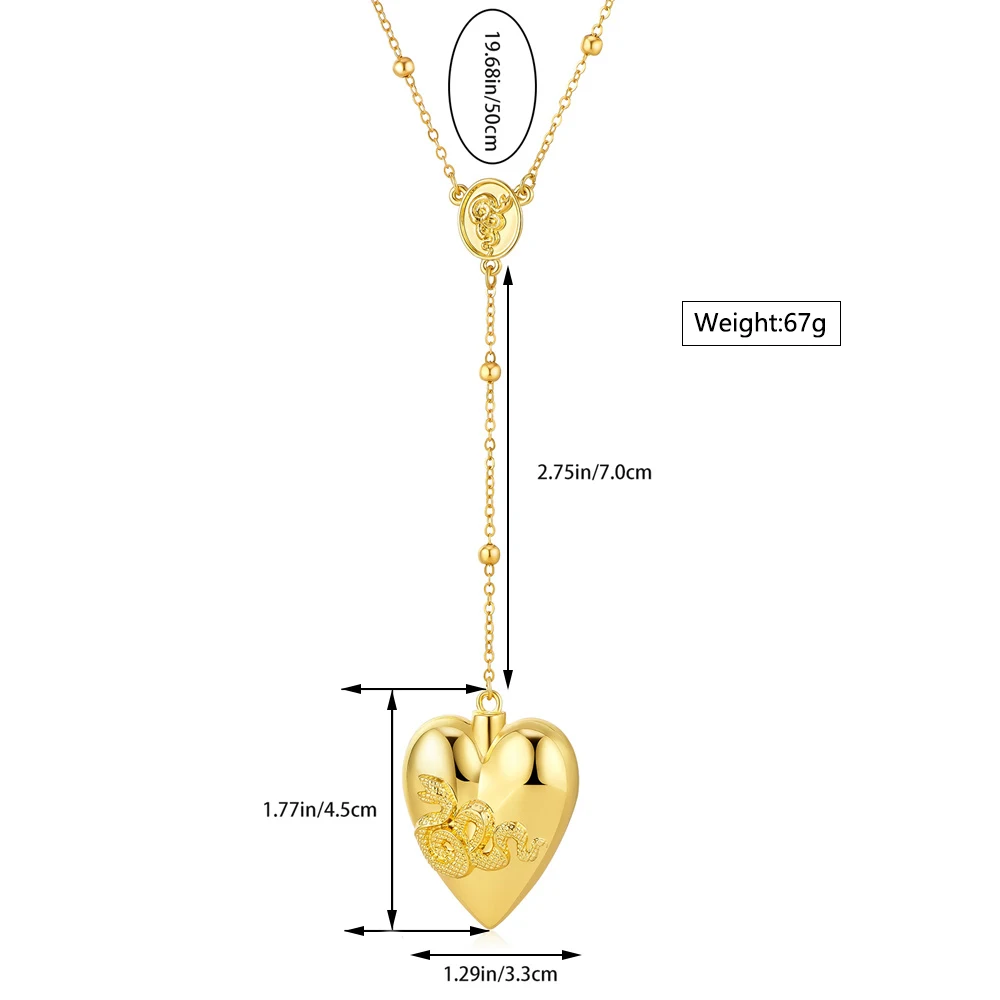 Медальон в форме сердца, подвеска, ожерелье из нержавеющей стали с позолоченным сердцем, змея, ожерелья, резные ювелирные изделия Ldr, подарок для женщин и девушек