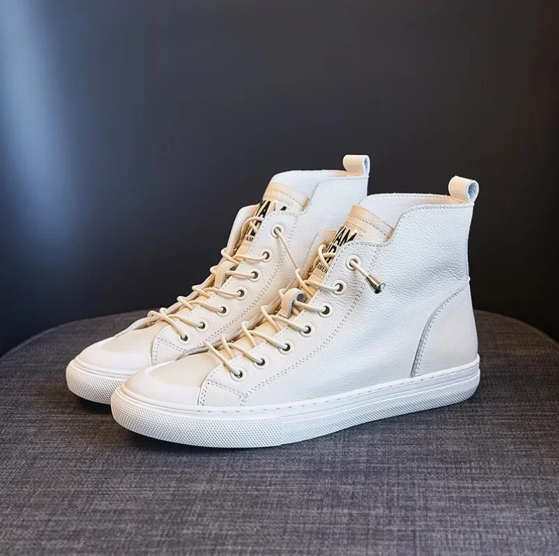 NEW High Quality Cowhide Leather Shoes Woman Shoes Casual Sneaker Trend Boots Flat Fashion Shoes Black White Red Boots image 2