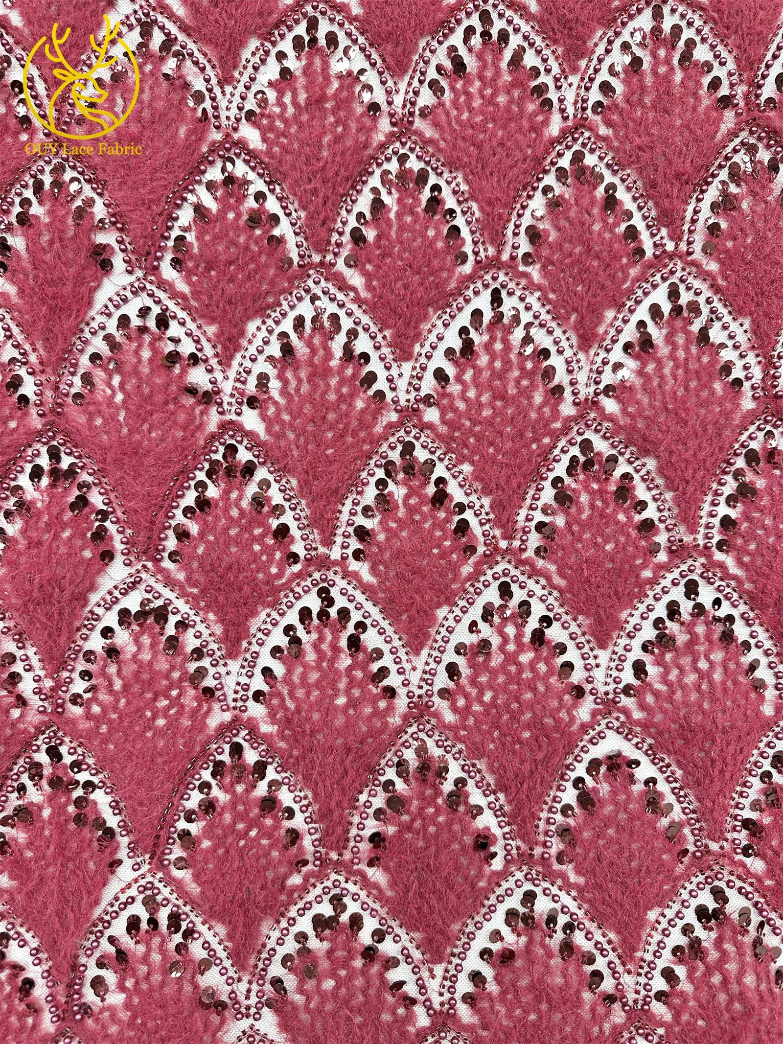 Hochwertiger 3D Nigerianischer Pailletten-Tüll-Spitzenstoff, 5 Yards, afrikanischer handgefertigter Perlen-Spitzenstoff für Damen-Partykleider zum Nähen – Detail 8