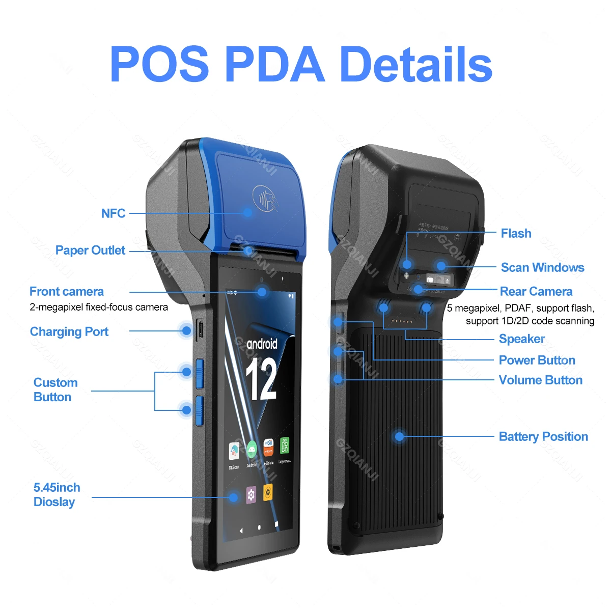 Android 12 POS PDA with 58mm Thermal Receipt Label Sticker Label Printer NFC 2D QR Barcode Scanner Readers All in one Loyverse