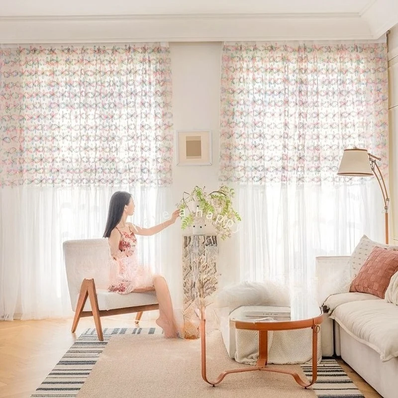French Window Screen Rainbow Flower Lace Hall Bedroom Window Screen Balcony Finished Curtain