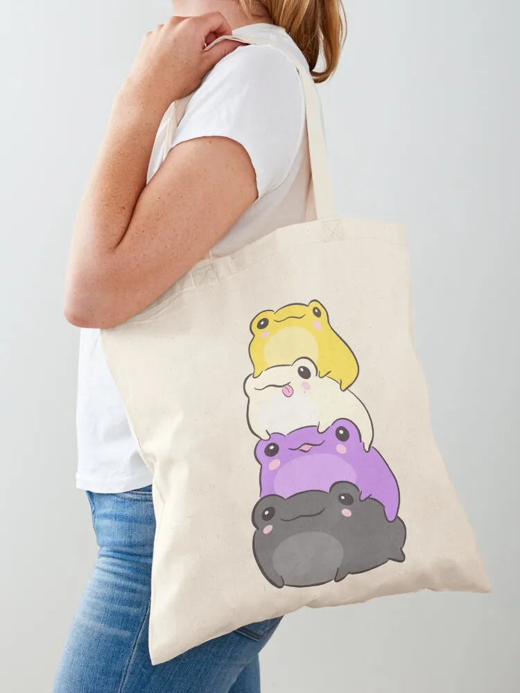 

Cute Nonbinary Pride Frog Pile: A Kawaii Aesthetic in Subtle Enby NB Flag Colors Tote Bag tote bag men cloth bag woman
