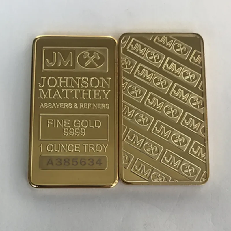 4 pcs The Non magnetic  Johnson Matthey JM  silver gold plated bullion souvenir coin bar with different laser serial number