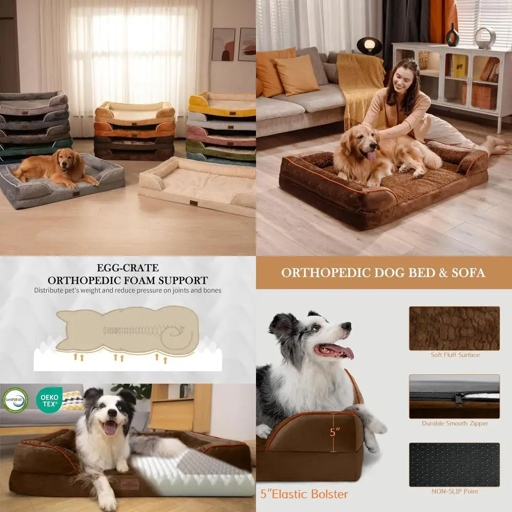 

Large Waterproof Orthopedic Dog Bed 36x27, Removable Bolster, Washable Cover, Non-Slip, Dark Brown