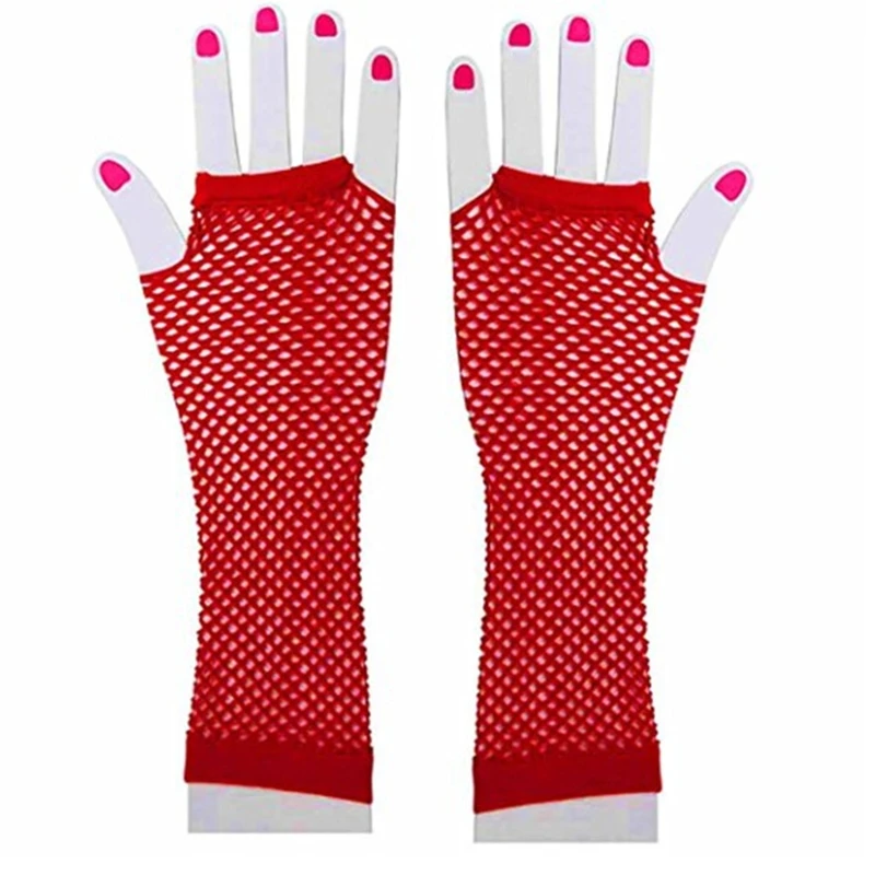 1Pair 80s 90s Short Fishnet Hand Gloves Short Gloves Punk Neon Fingerless Gloves Fancy Dress Accessory for Costume Party