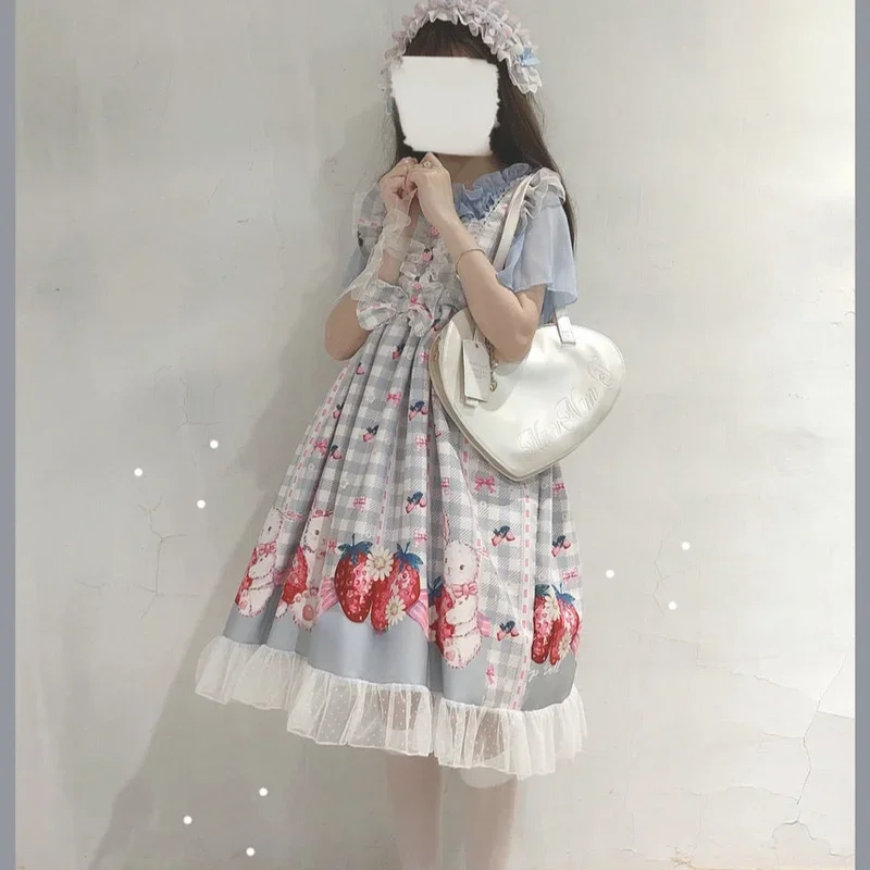 Kosahiki Japanse Lolita Jurk Meisjes Aardbei Bunny Jsk Jurken Vrouwen Harajuku Mouwloze Schattige 2024 Cosplay Vestido