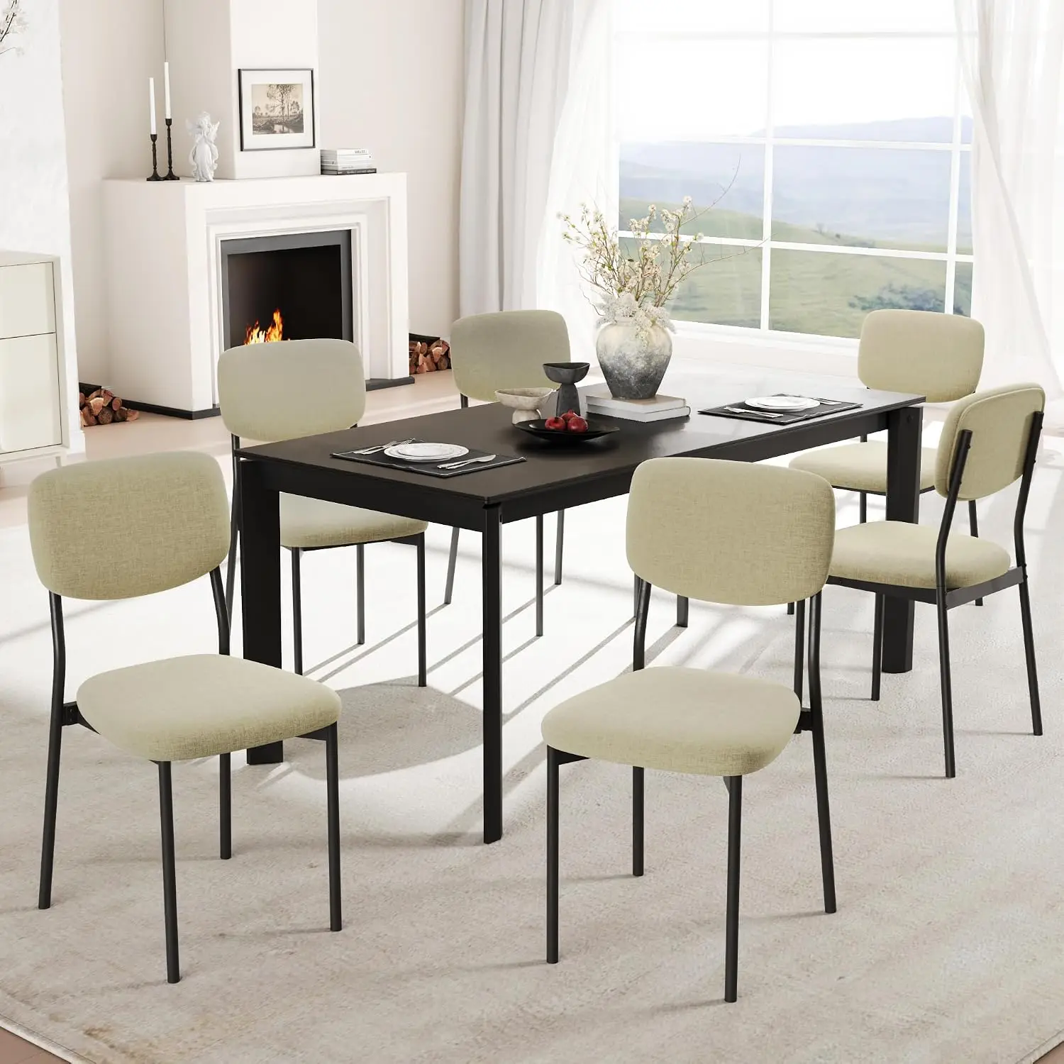 Velvet Dining Chairs Set 6, Stackable Soft Backrest Kitchen Chairs with Metal Legs for Restaurant & Living Room, Customized