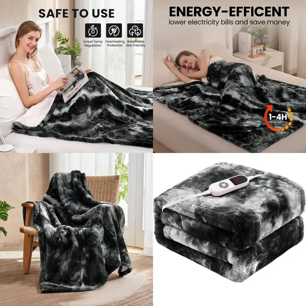 

Роскошное черное электрическое одеяло размера Twin с 6 уровнями нагрева и автоматическим отключением через 12 часов