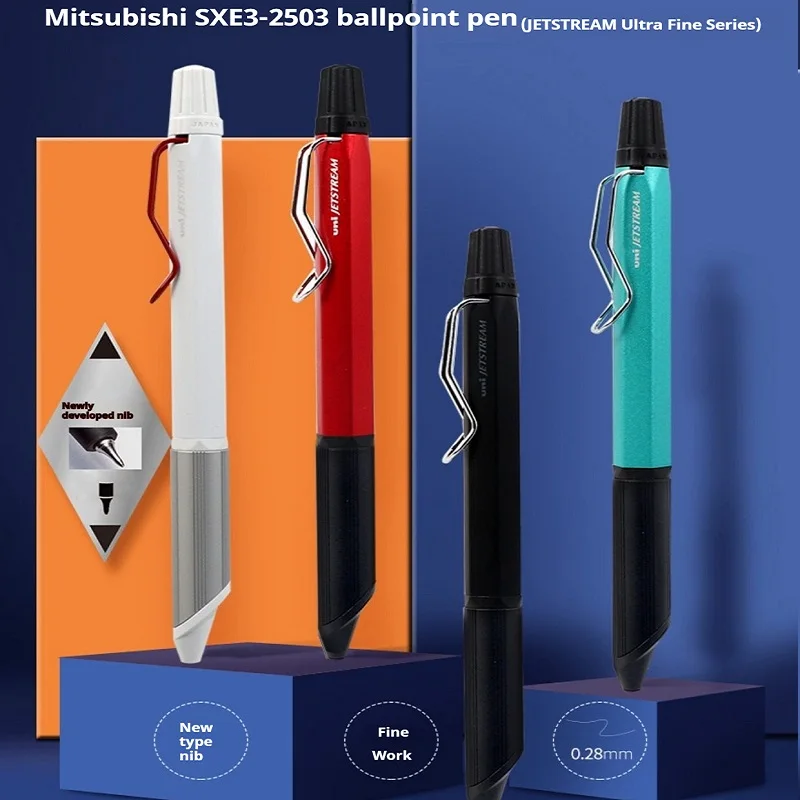 

UNI SXE3-2503 Металлическая шариковая ручка Многофункциональная 3-цветная 0,28 мм Ультратонкая канцелярская ручка JETSTREAM с низким центром тяжести