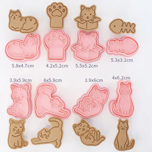 8Pcs/set Cat Cookie Cutters Plastic 3D Cartoon Pressable Biscuit Mold Cookie Stamp Kitchen Baking Pastry Bakeware Tool - Image 3