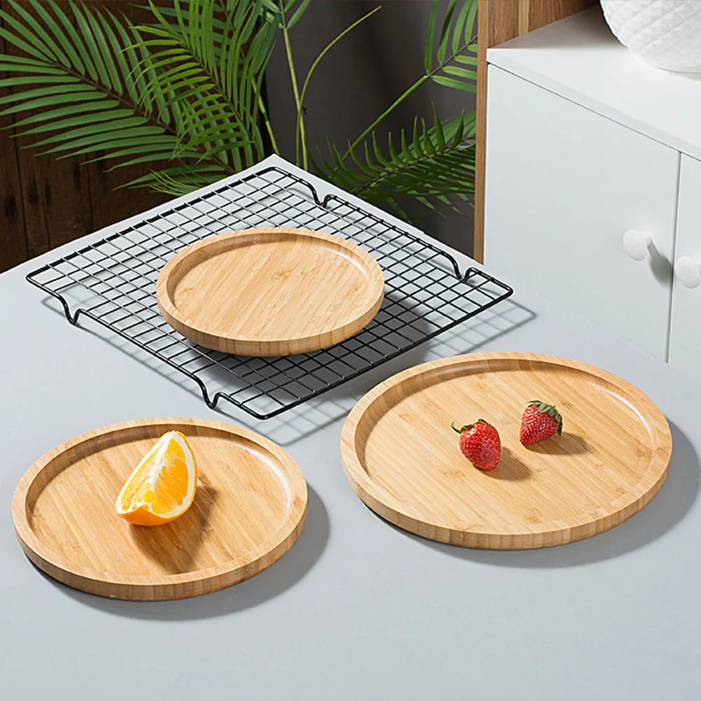 

1Pcs Round Bamboo Storage Tray Khaki Japanese Style Decorative Food Plate for Home Bar Hotel Fruit Dessert Snack Organizer