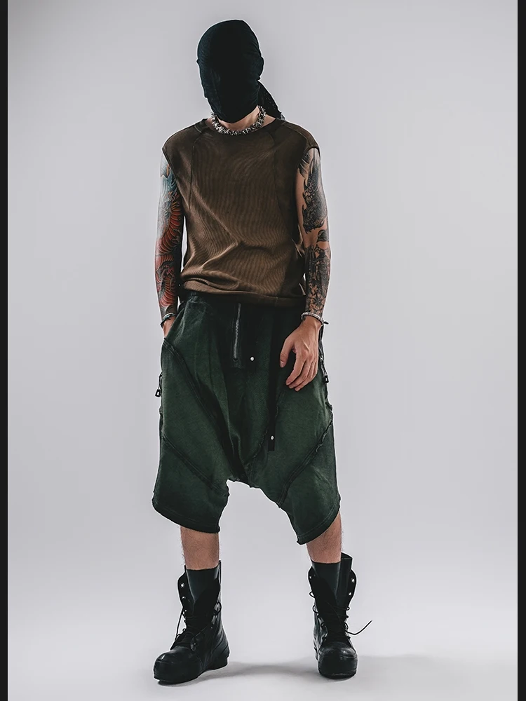 

24ssSummer Original Design Wide Leg Pants Loose Stitching Edging Worn Looking Washed-out Craft Waste Soil Wind Men's Fifth Pants