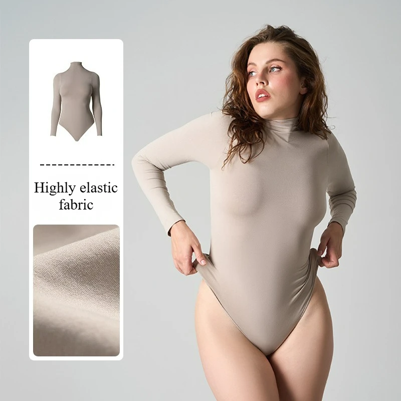 

Бесшовное боди с длинным рукавом, полувысокий воротник, треугольный базовый слой, цельный осенне-зимний уличный стиль, трикотажная ткань