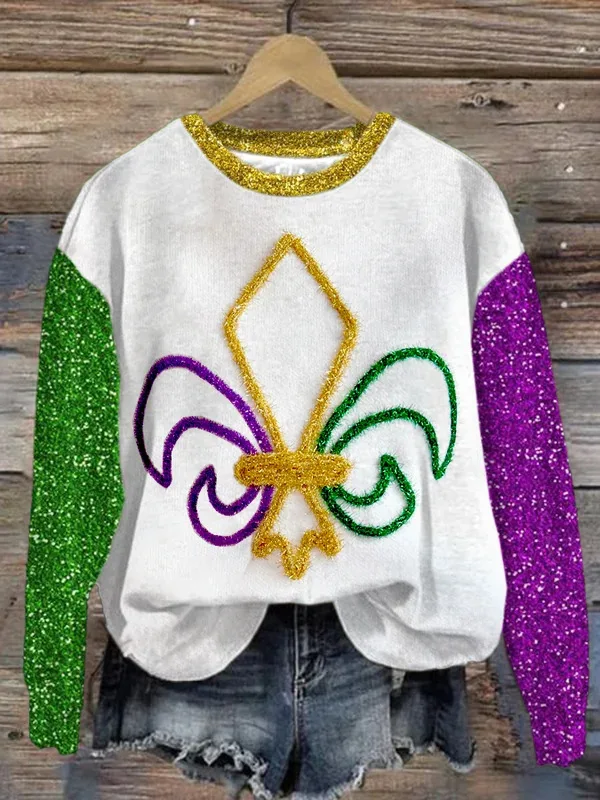 Mardi Gras Women's 3D Digital Printed O-Neck Long Sleeve Top Sweatshirts Carnival Lobster Top Women Trendy V-neck Raglan Sweater