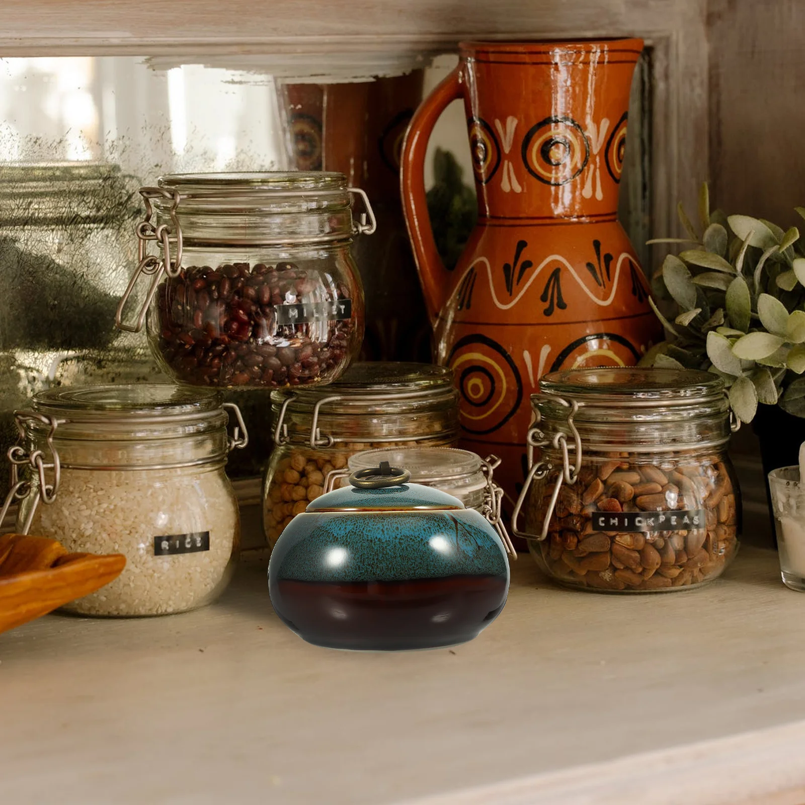 

Household Tea Canister Ceramic Sealing Storage Jar Multi-Function Container for Herbal Tea Nuts Coffee Dried Fruits Kitchen