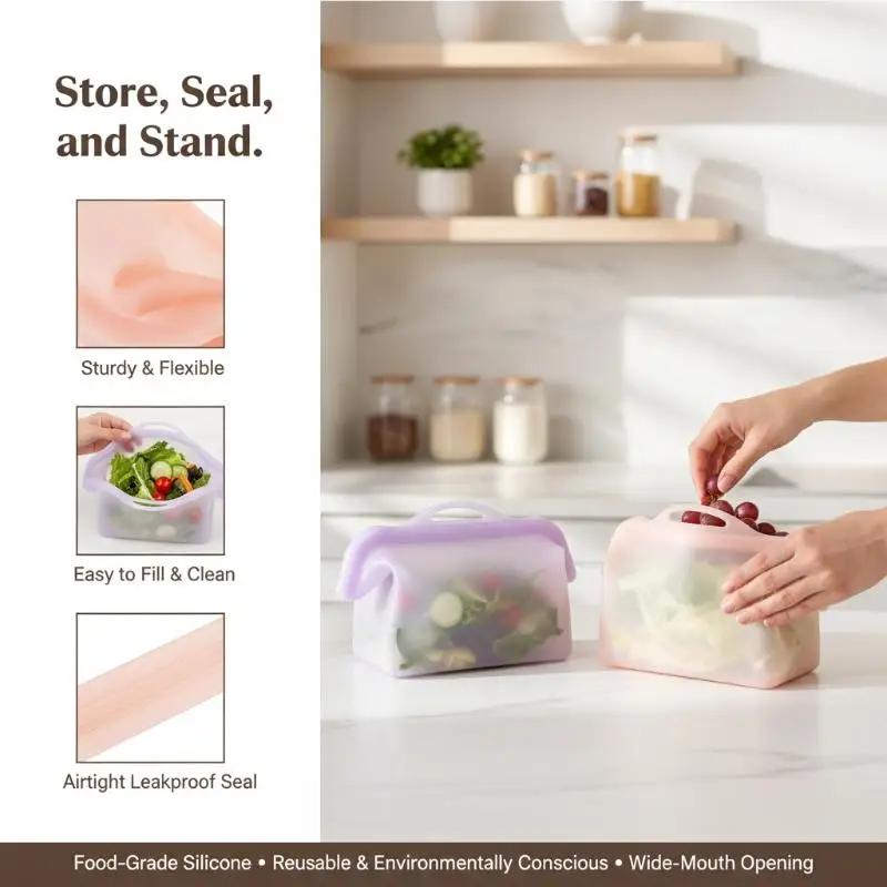 1000 1200 1500ml Freezer Fresh Keeping Bag Self Sealing Leak Proof Reusable Portable For Picnic Food Use