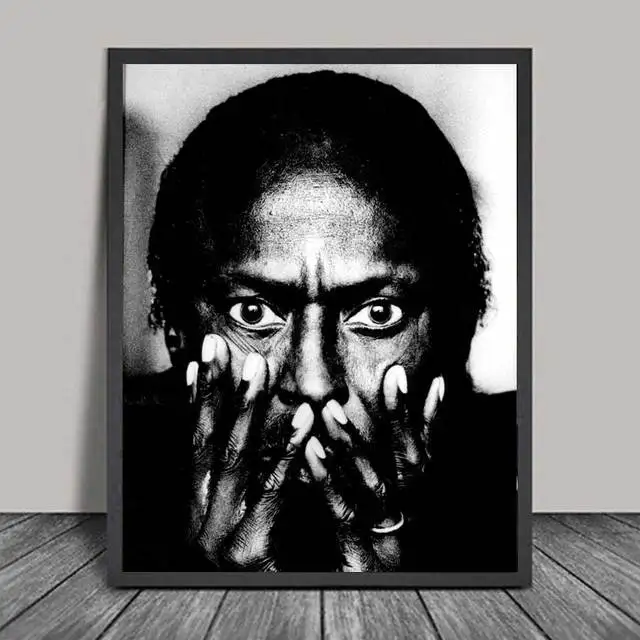 Miles Davis Poster, Jazz Musician Canvas Painting Black White Figure Portrait Print Wall Art Picture for Living Room Home Decor