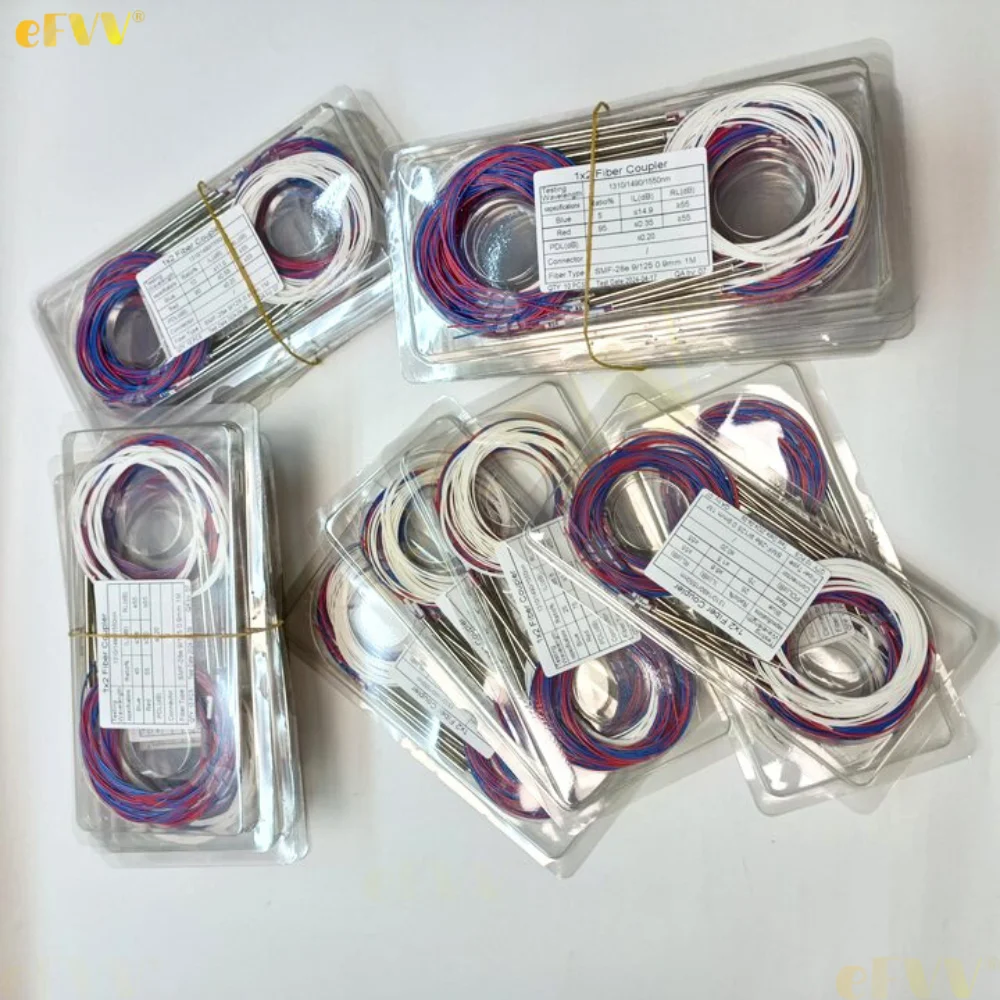 10pcs 1X2 Fiber Optic FBT Splitter 2/98 10/90 20/80 30/70 40/60 50/50 Various Types 1x2 0.9mm Ulanced Coupler Without Connectors