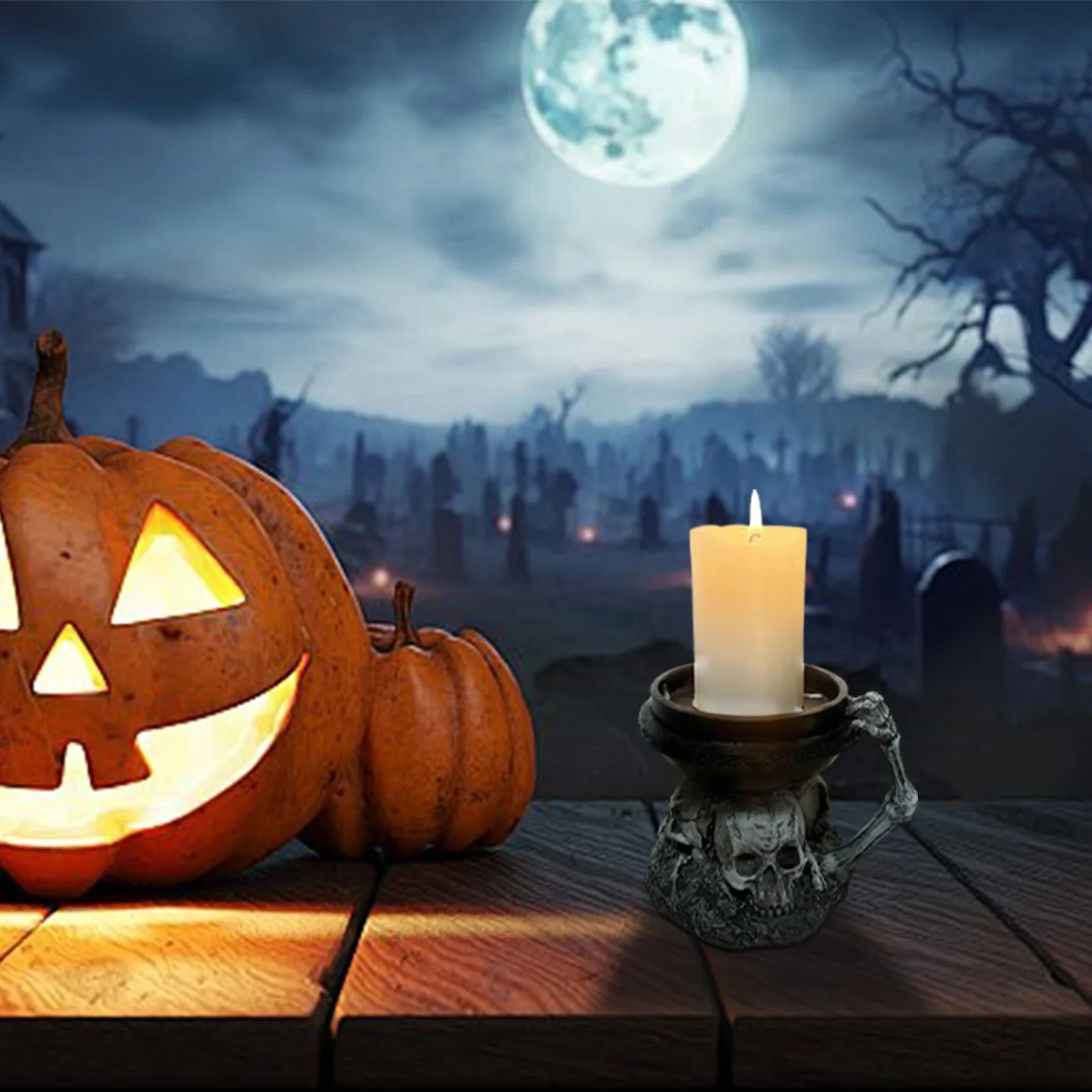 Skeleton Candlestick Tea Light Resin Candlestick Party Decoration Halloween Christmas Cemetery Outdoor Bar Home Decoration