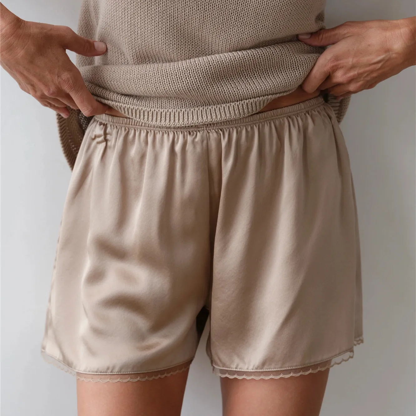 Pettipants for Women Half Slip Satin Culotte Shorts Lace Trim Wide Leg Silky Shorts Pajama Bottoms Casual Daily Homewear