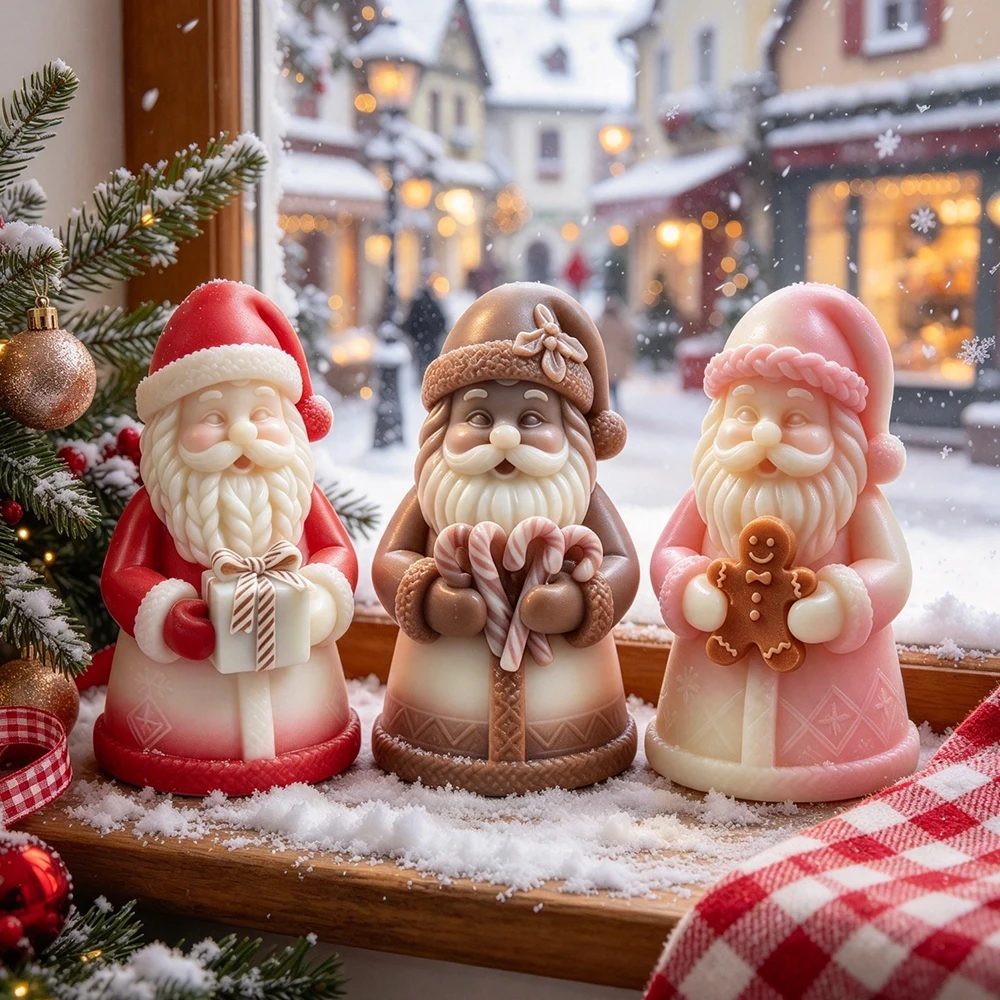 DIY Christmas Candle Santa Claus Silicone Mold Handmade Gift Gypsum Casting Crafts Mould Santa Design Aroma Candles Mold