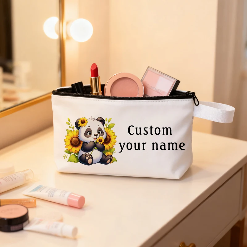 

Custom Name Cosmetic Pouch Cute Panda Picture Travel Lady Bags Pencil Cases Storage Makeup Bag Small Multifunction Organizers