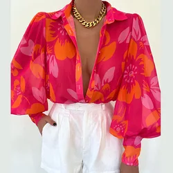 Autumn Shirt Tops Women's Casual Loose Single-Breasted Printed Shirts Women Vintage Long Sleeve Turn-down Collar Cardigan Shirt