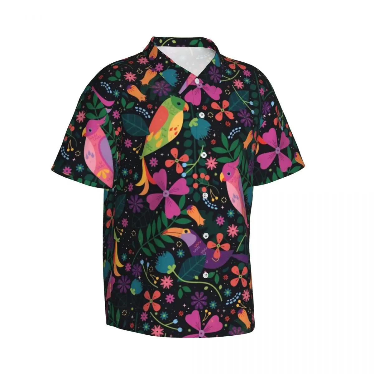 Parrot Floral Print Beach Shirt Man Enchanted Birds Casual Shirts Summer Short Sleeve Custom DIY Classic Oversized Blouses Gift
