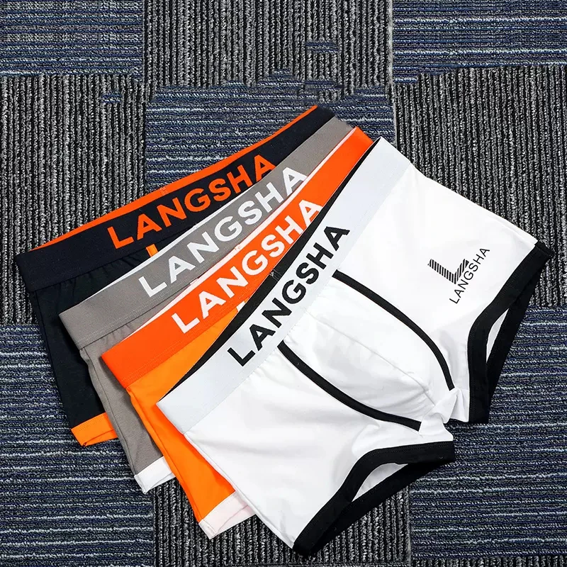 LANGSHA 4Pcs/Set Men Boxer Shorts Breathable Cotton Underwear Soft Man Boxershorts Seamless Confort Male Panties Size L-3XL