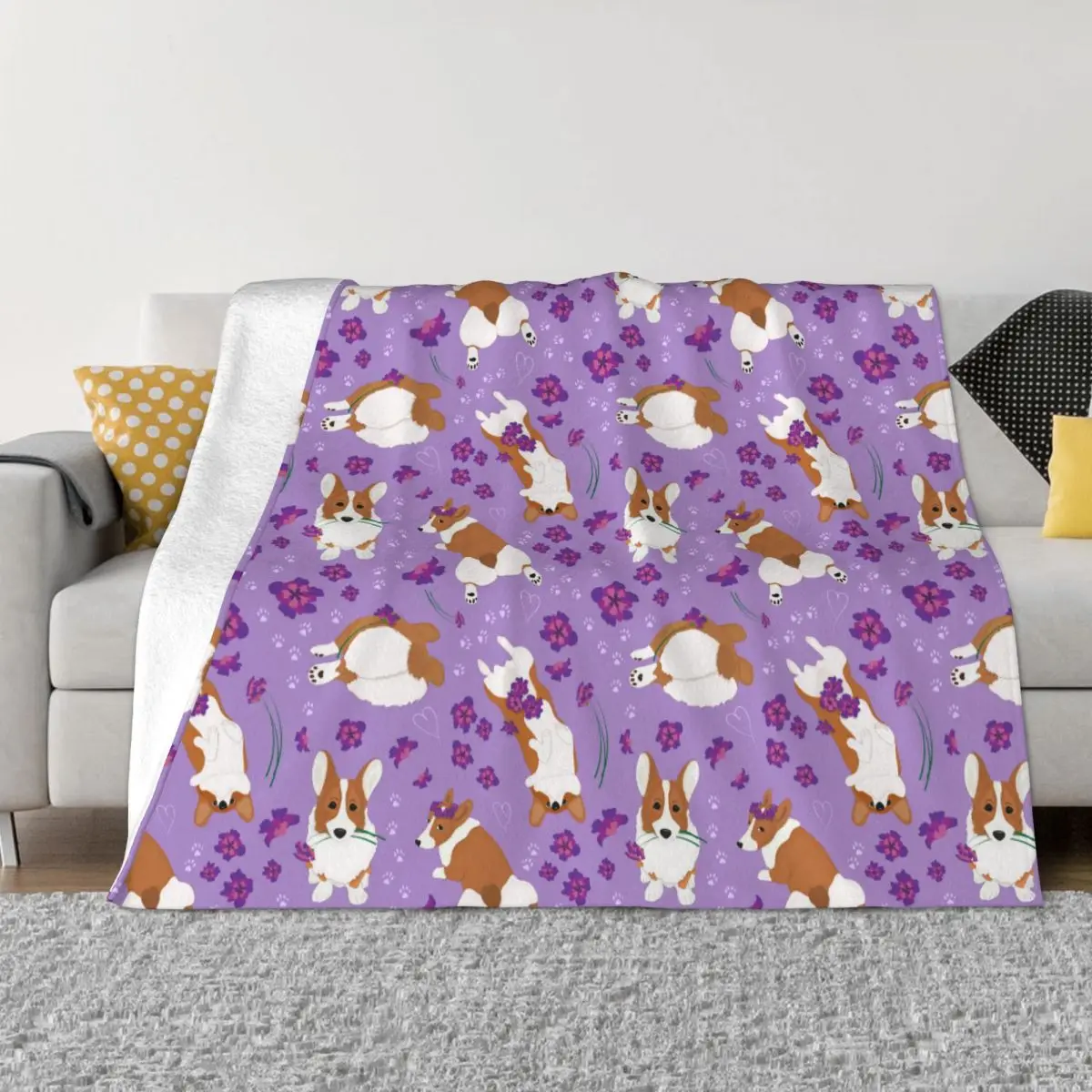 

Kawaii Corgi Dog Lover Blanket Fleece Summer Multifunction Super Soft Throw Blanket for Sofa Outdoor Bedspreads