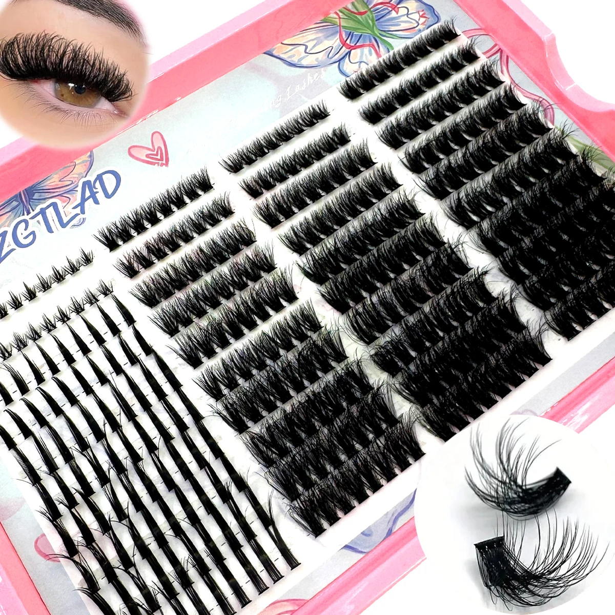 Kit de Cílios 3 em 1: Cílios Postiços Inteligentes para DIY, Curvador de Cílios, Extensão de Cílios e Cílios em Tufos com Base e Pontas