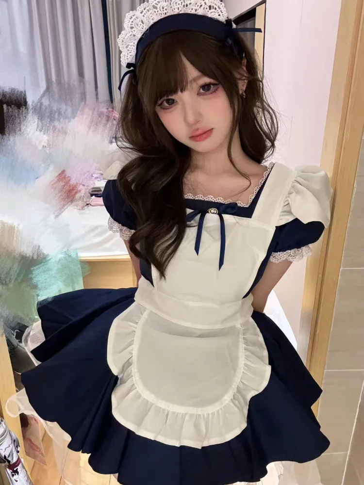 

loween Angel Maid Trimmed Dr with Apron Two-Piece Set for Women ort Sve round Ne Polyester Fabric Cosplay Costume
