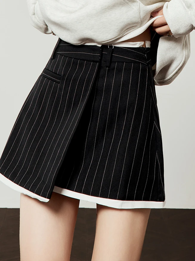 

Женский повседневный комбинезон-юбка с высокой талией, асимметричным кроем и эффектом похудения, из смесового полиэстера и хлопка, А-силуэт, в полоску.