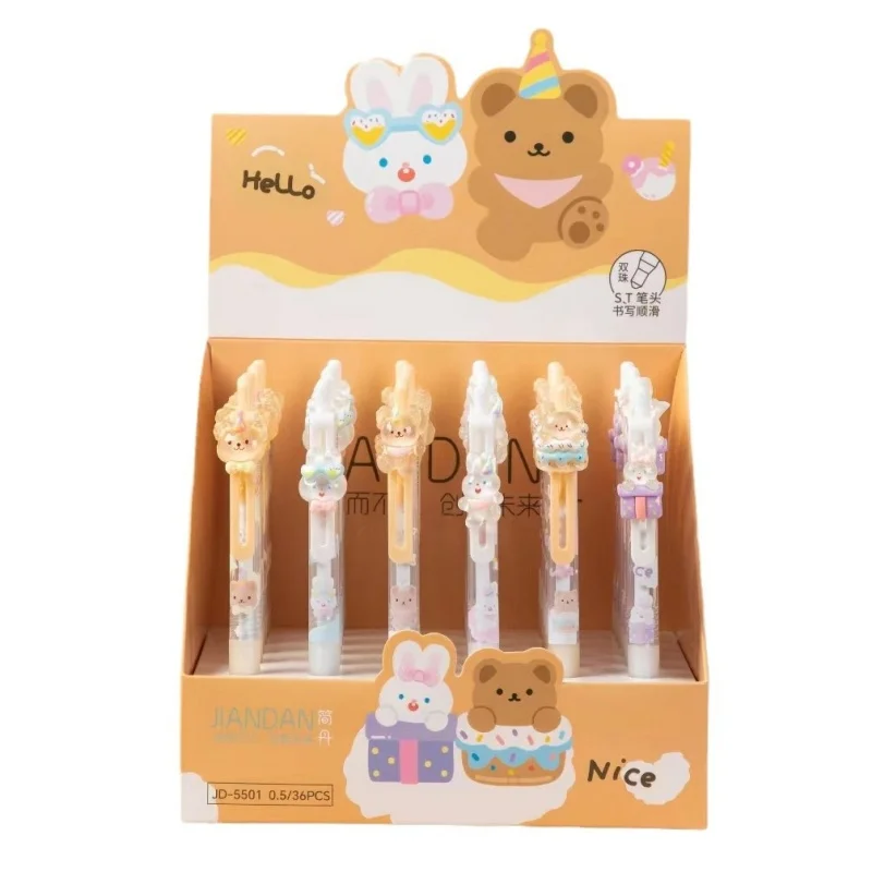 36pcs/lot Kawaii Rabbit Bear Animal Press Gel Pen Cute 0.5mm Neutral Pen School writing Supplies Promotional Gift